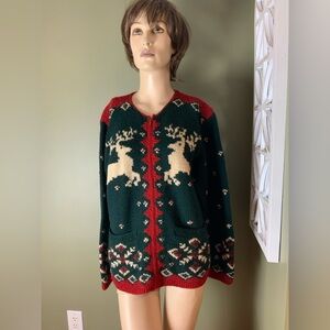 Lauren Ralph Lauren reindeer Knit sweater 100% worsted wool hand knit medium